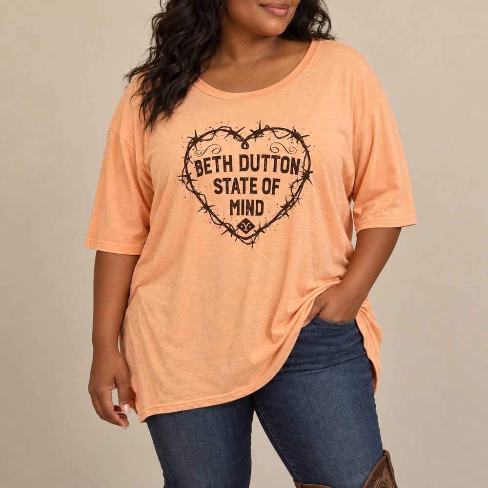 X2 228 Yellowstone Beth Dutton State of Mind Peach Graphic Western T-Shirt